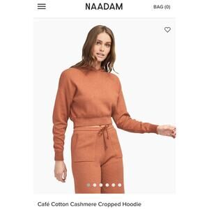 NAADAM Women’s Cafe Cotton Cashmere Cropped Hoodie, large, rust brown.